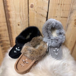 Rabbit Trim Moccasin with Wool Lining